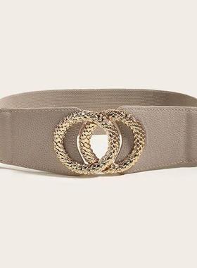 Korean Fashion Ladies Decorated Elastic Wide Gold Belt Buckl