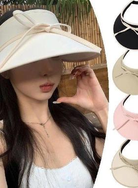 Korean Summer Tie Bow Empty Top Hat For Women Beach Wide