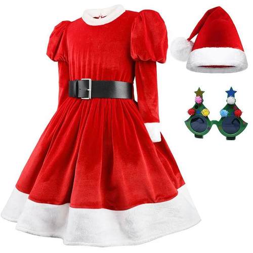 Children Christmas Costume Santa Claus Cosplay Dress With Gl