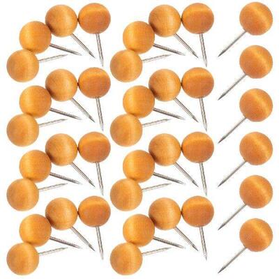 100 Pcs Bulletin Wooden Push Pin Thumb Tacks for Cork Board