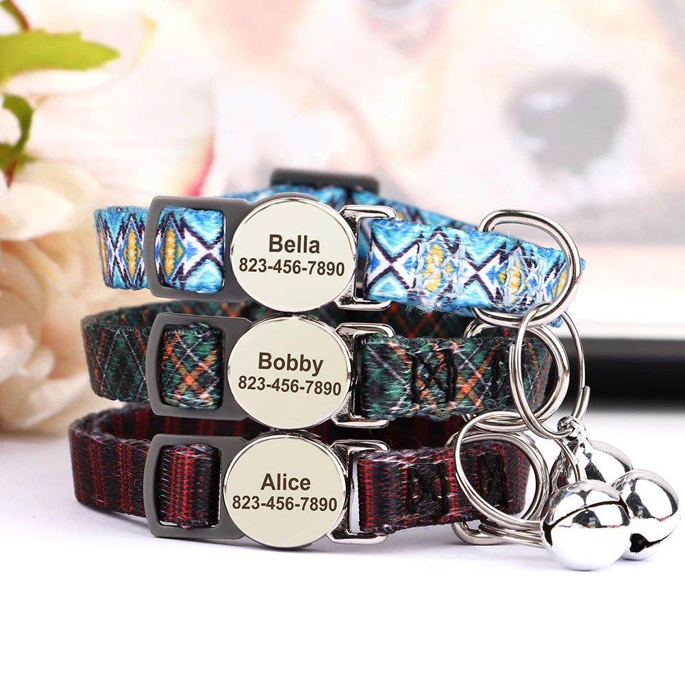 Personalized Printed Cat Collar Adjustable Kitten Puppy Coll