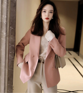 潮牌高端粉色减龄西装外套女2025春秋装大码洋气小西服200斤上衣