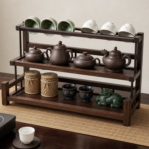 无意中式黑胡桃木茶具展示架