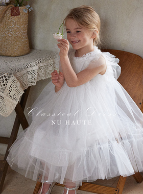 NU童装 25年夏季女童法式仙女网纱周岁演出礼服裙公主飞袖连衣裙