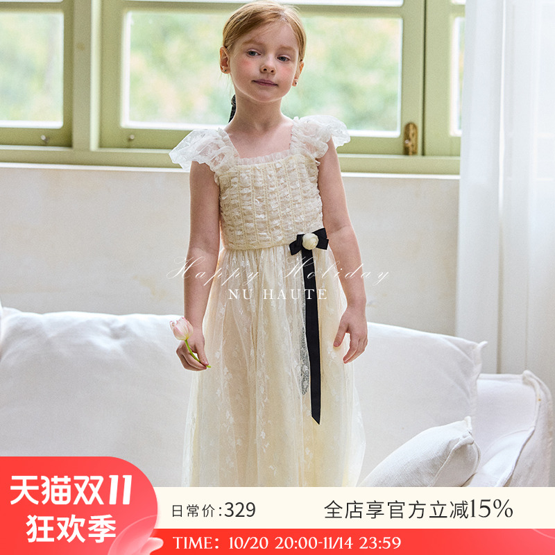 NU童装女童法式复古蕾丝公主裙