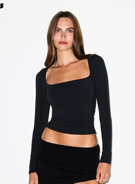 SKIMS COTTON JERSEY 卡戴珊同款长袖打底U领修身家居运动T恤女