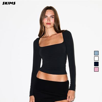 SKIMS COTTON JERSEY 卡戴珊同款长袖打底U领修身家居运动T恤女