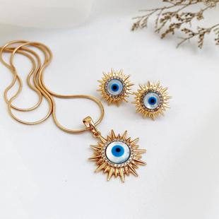 style sun blue European necklace American eye earrings and