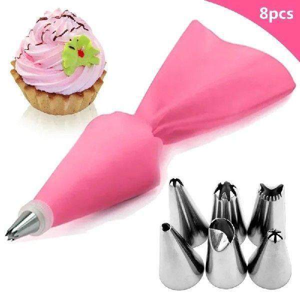 8PCS/bag Silicone Icing Piping Cream Pastry Bag + 6