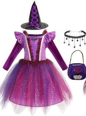 Kids Halloween Witch Cosplay Costumes Girls Queen Carnival P