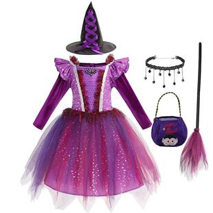 Kids Halloween Witch Cosplay Costumes Girls Queen Carnival P