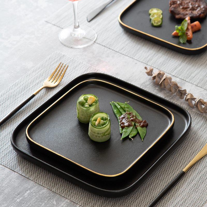 Nordic Black Steak Plate Square Matte Ceramic