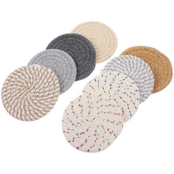8 Pcs Heat Insulation Pad Coaster 11cm Cotton Woven Round