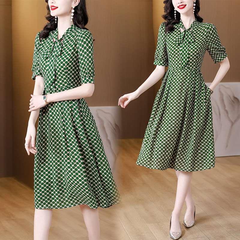 French polka-dot print dress for women, summer new sty fashi
