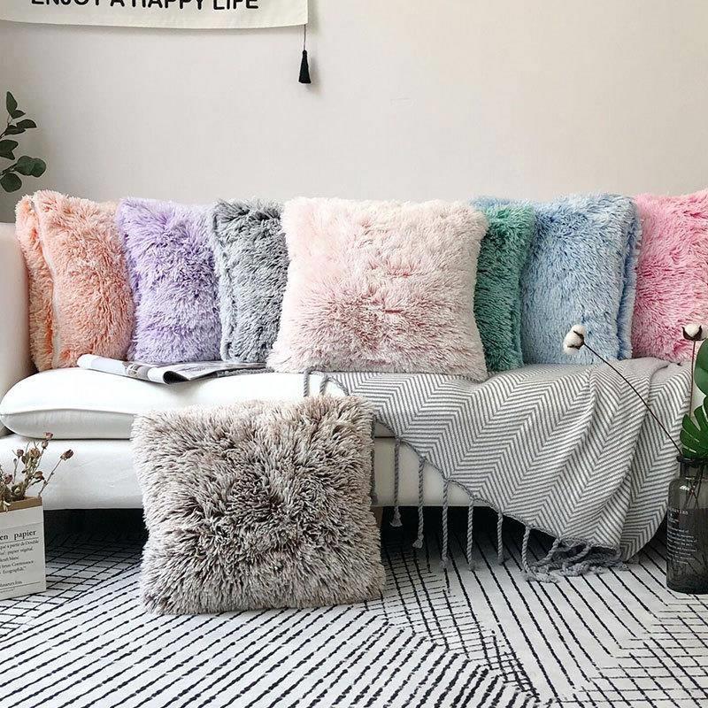 European solid color plush pillowcase sofa cushion cover抱枕