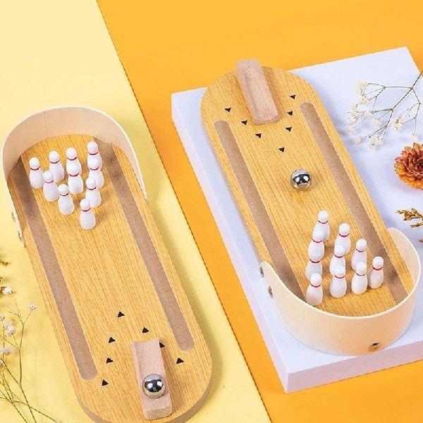 Tabletop Mini Bowling Game Set with 10 Pins Wooden Board