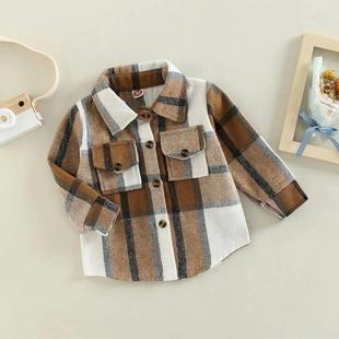 Girl Plaid Button Baby Down Outfits Boy Jacket Toddler Shirt
