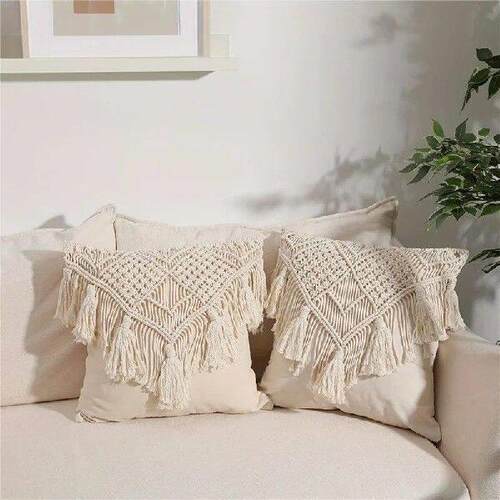 Bohemia Tassels Cushion Cover Beige Pillow Cover Handmade