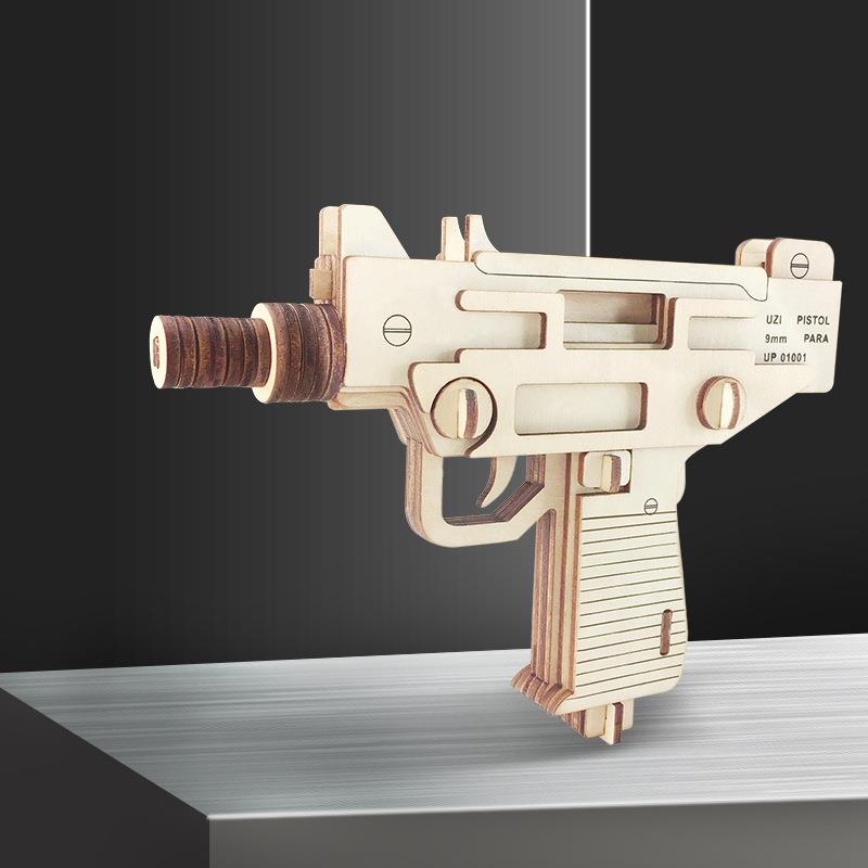 DIY 3D Wooden Puzzle Gun Pistol Model Buliding Kit Toys Asse