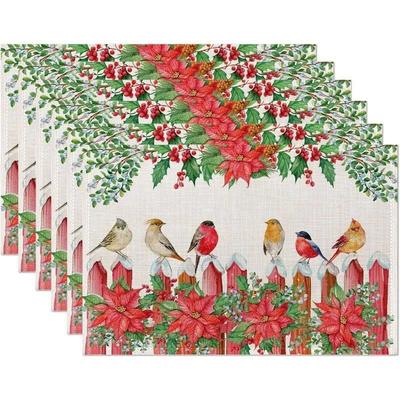 4/6/8PCS Christmas Tree Placemats Linen Non Slip Table Mats