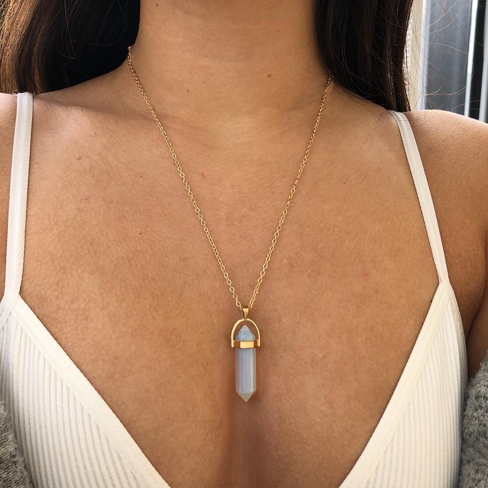 Hot sale Hexagonal Column Quartz Necklaces Pendants Fashion