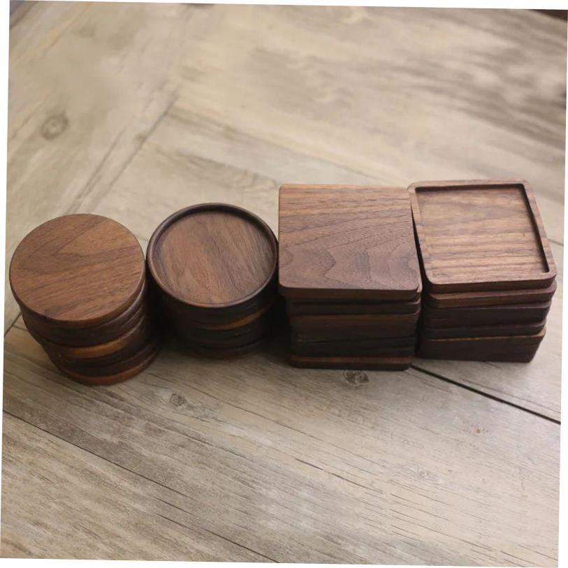 1PC Solid Walnut Wood Coaster Round Square Beech Wood Cup Ma
