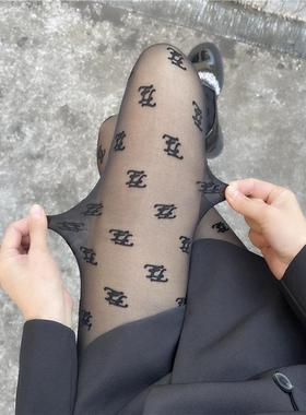 Lettered Flocking Printed Hosiery Feminine Black Hosiery Sli