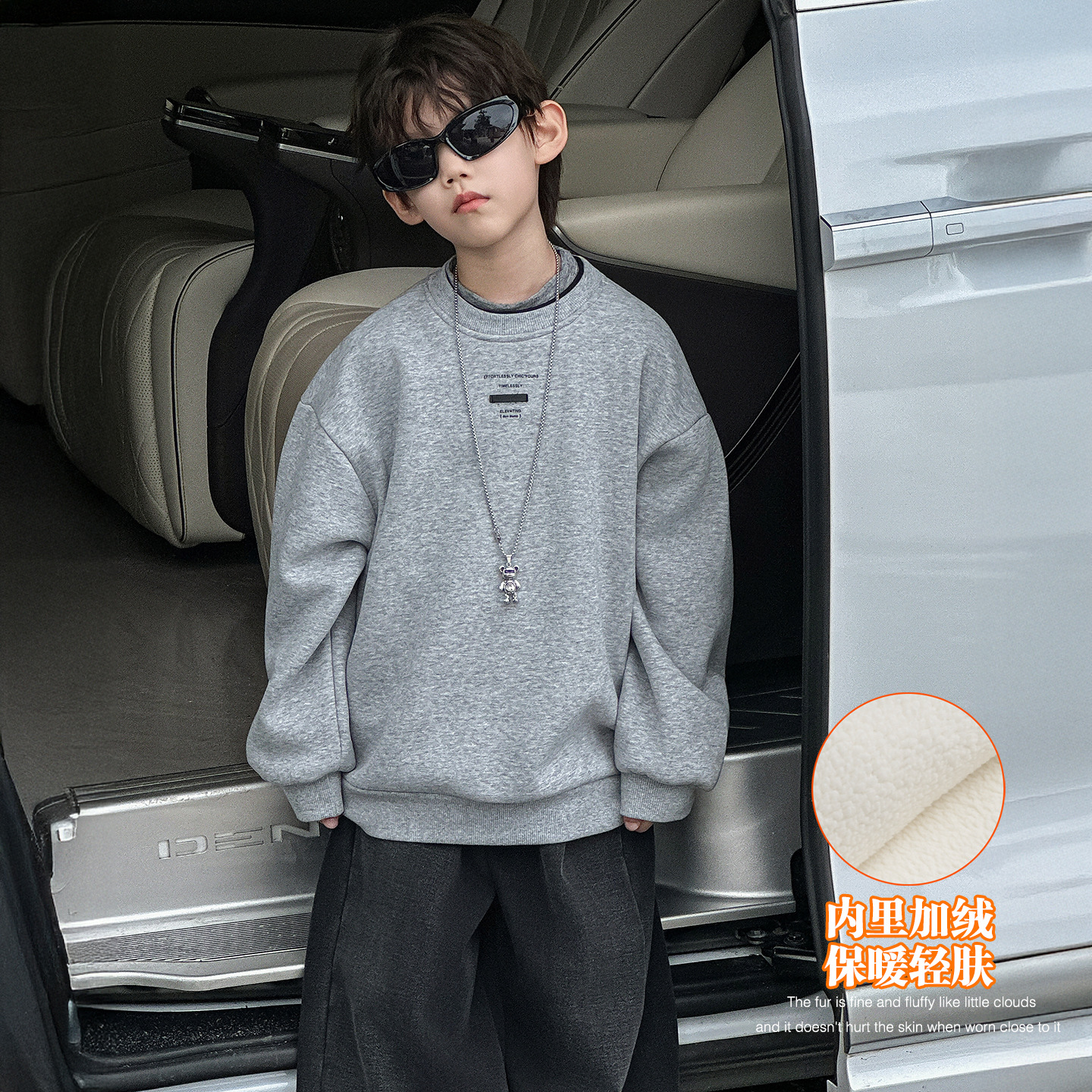 韩版童装2025秋冬季新款男童女童假两件加绒卫衣宽松潮牌保暖绒衫