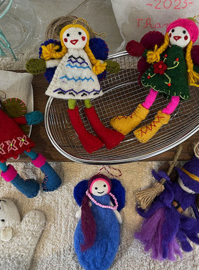 新款尼泊尔手工羊毛毡挂件创意设计精灵小女孩包包挂饰礼物ins女