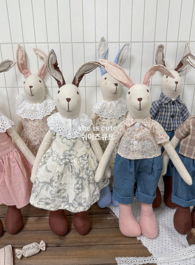 北欧风手工长腿布艺兔子可站立玩偶儿童棉麻布兔娃娃生日礼物摆件