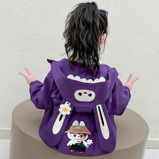 女童外套2025新款秋装宝宝时髦连帽洋气冲锋衣拉布布儿童春秋上衣