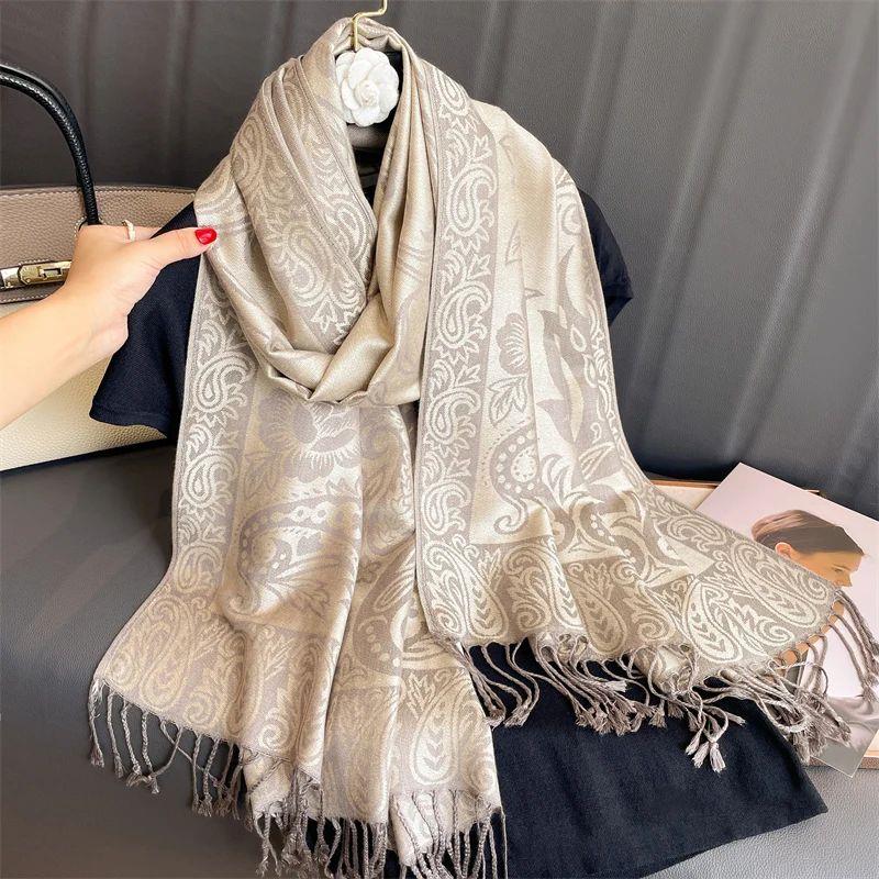 Luxury Pashmina Silk Scarf Shawl Wrap Paisley Jacquard Flowe