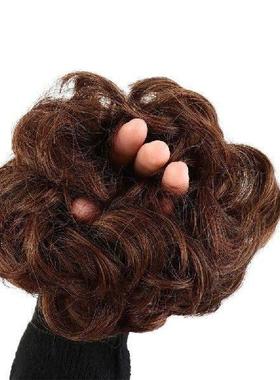 Women Brown Hairpieces Curly Fake Hair Rubber Band