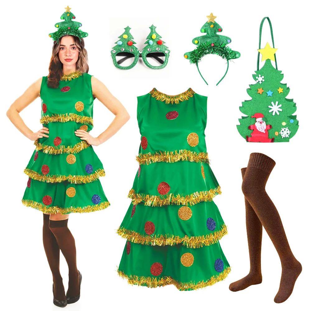 Imcute Women Christmas Tree Costume Sleeveless Round Neck Ca