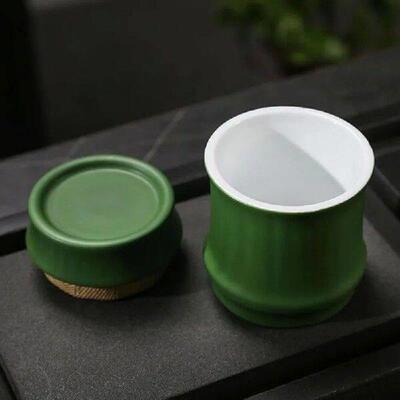 Porcelain Green Color Bamboo Shape Tea Caddy Creative