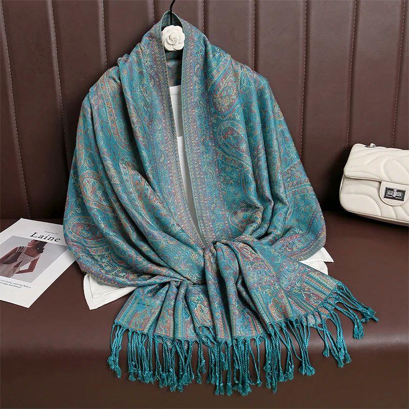 Women Paisley Scarf Cashmere Feeling Pashmina Shawls Tassel