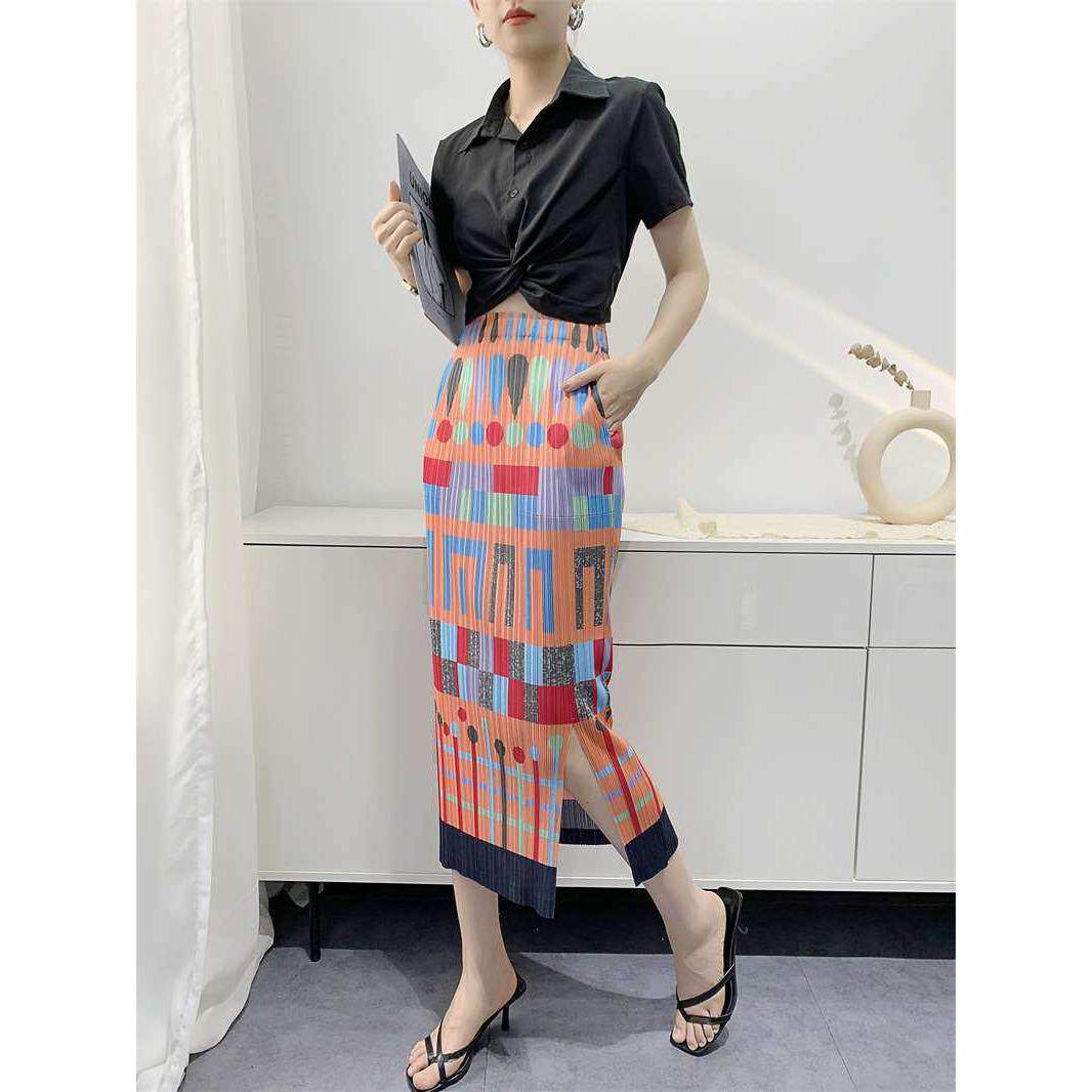 Printed summer pleated skirt women