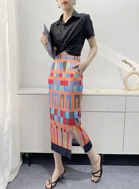 Printed summer pleated skirt women