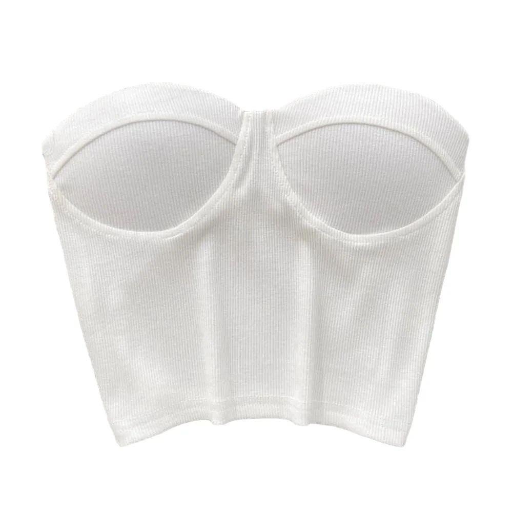 1PCS Strapless Tight Tank Women Summer Casual Solid Color Cr