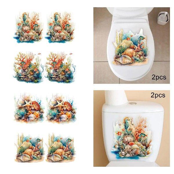 2 Pieces Ocean Toilet Stickers Toilet Lid Decals Wall Art