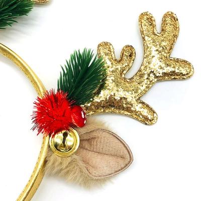 Christmas Reindeer Antlers Headbands, Glittery Gold & Red Xm