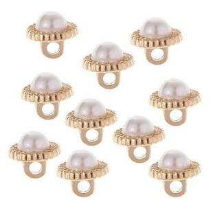 10 Pieces Golden Pearl Crystal Shank Buttons Wedding Bridal