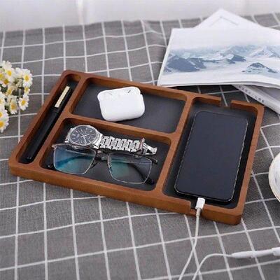 Wooden Desktop Storage Organizer Box With Compartments Home