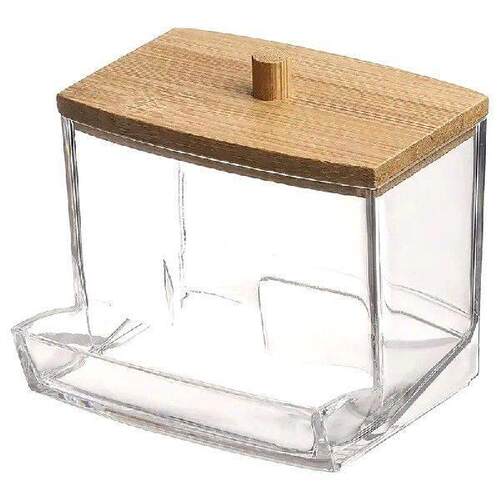 Bamboo Lid Cotton Swab Organiser Transparent Portable