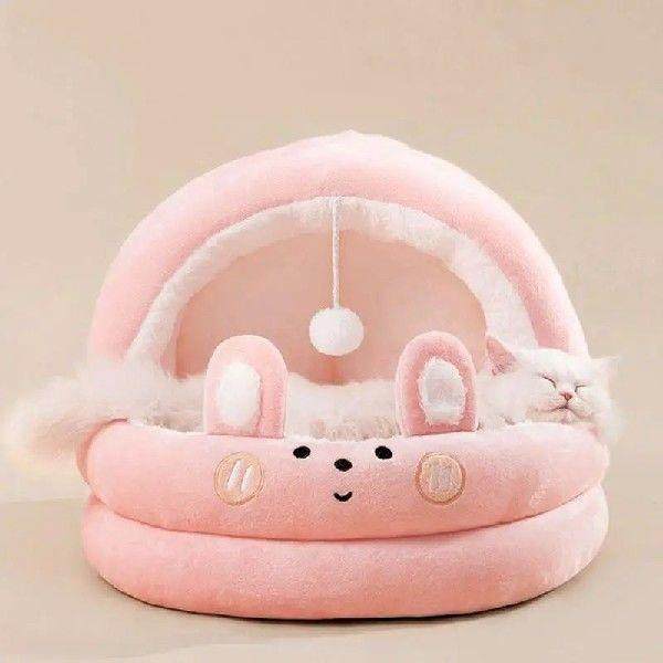 Cat Cave Bed Warm Semi-Enclosed Cat Bed House Cute Cat Cave
