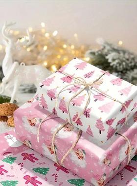 12pcs Pink Christmas Gift Packaging Gift Decoration Paper, S