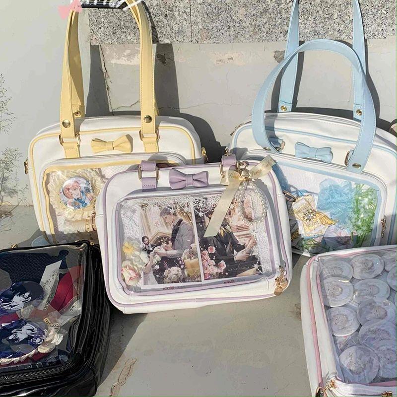 Y2K Cute Bow Ita Bag Girl Transparent Messenger Bag Women Fa