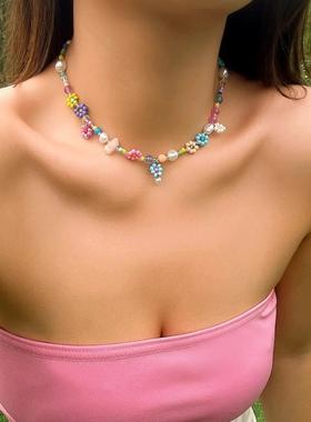 Boho Simple Beads Imitation Pearl Choker Necklace Women Men