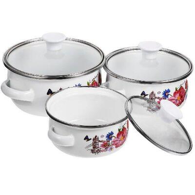 3 Pcs Small Saucepan Enamel Pot Pans with Handle Soup
