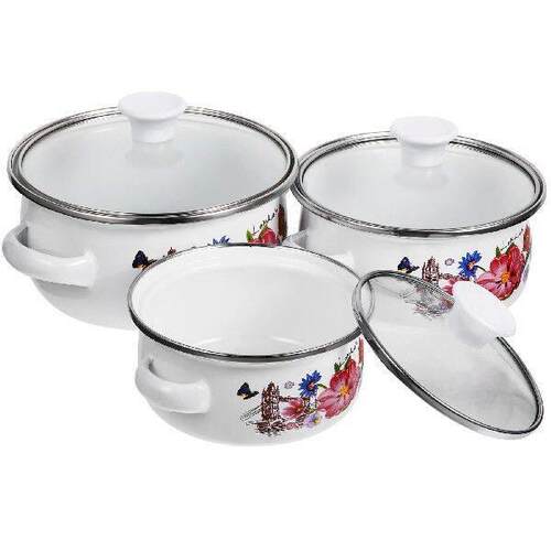 3 Pcs Small Saucepan Enamel Pot Pans with Handle Soup
